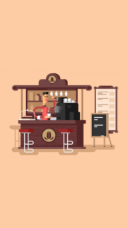 Minimalist Coffee Shop Illustration Wallpaper for Mobile – High Quality Design