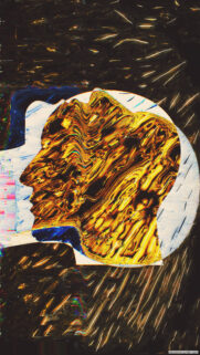 Abstract Glitch Art Human Profile Wallpaper with Golden Fluid Texture