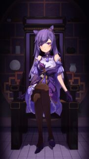 Keqing Genshin Impact Throne Wallpaper: Elegant Purple Anime Queen Art for Mobile