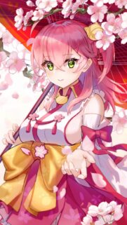Anime Girl with Sakura Umbrella High Quality Mobile Wallpaper