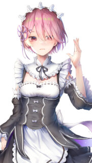 Stunning Ram Re Zero Anime Girl Wallpaper with Pink Hair and Maid Outfit