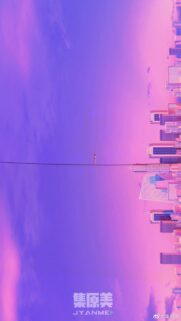 Minimalist High-Wire Walker Above City Skyline Aesthetic Wallpaper