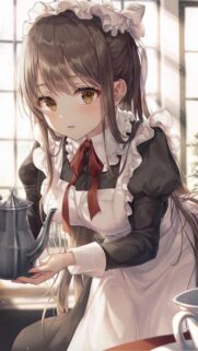 Beautiful Anime Maid Serving Tea Aesthetic Mobile Wallpaper