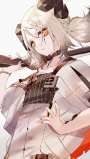 Anime Girl with Cybernetic Horns and Weapon High Quality Mobile Wallpaper