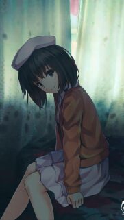 Anime Girl Wearing Beret Sitting in Soft Sunlight Premium Mobile Wallpaper