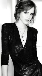 Stunning Black and White Portrait of Emma Watson in a Sequin Dress Wallpaper
