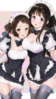 Cute Anime Maid Girls Duo Aesthetic Wallpaper for Mobile