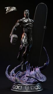 Black Silver Surfer Holding Thor Hammer Marvel Mobile Wallpaper