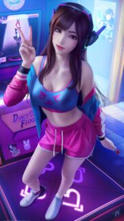D.Va Overwatch Aesthetic Neon Arcade High Quality Mobile Wallpaper