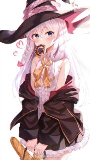 Cute Anime Witch Eating Donut Aesthetic Mobile Wallpaper HD