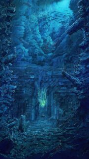 Mysterious Underwater Ruin City Mobile Wallpaper in Deep Blue Tones