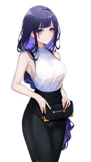 Stunning Anime Girl with Purple Hair in Elegant Casual Outfit Wallpaper