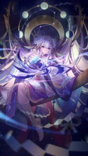 Celestial Anime Goddess with Glowing Moon Spheres Mobile Wallpaper