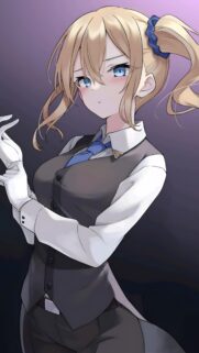 Anime Girl with Ponytails in Formal Suit High Quality Mobile Wallpaper