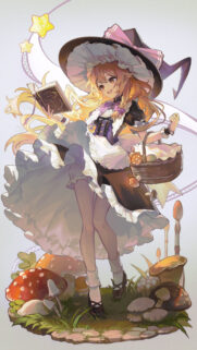 Cute Anime Witch Gathering Mushrooms Wallpaper for Mobile
