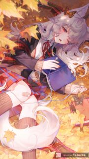 Anime Girl With White Hair Reading In Autumn Leaves Wallpaper