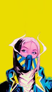 Stunning Anime Girl with Futuristic Mask and Neon Yellow Aesthetic Mobile Wallpaper