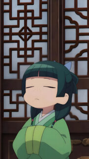 Cute Anime Girl with Green Hair in Traditional Attire Mobile Wallpaper
