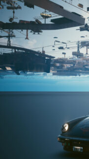 Cyberpunk Samurai Porsche 911 Futuristic Cityscape Vertical Wallpaper