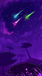 Neon Shooting Stars and Alien Mushroom Forest Mobile Wallpaper