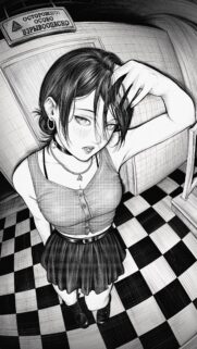 Stunning Anime Girl Aesthetic Black and White Wallpaper with Fisheye Perspective