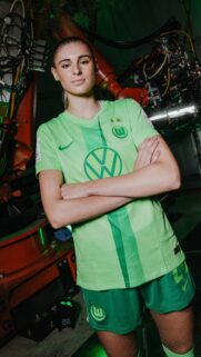 Wolfsburg Women Footballer in Neon Green Jersey 4K Mobile Wallpaper
