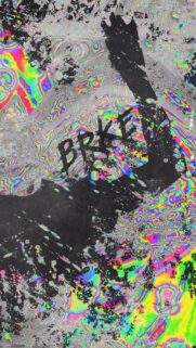 Psychedelic Glitch Art Wallpaper with BRKE Text Overlay for Mobile