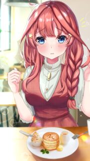 Cute Anime Girl Eating Pancakes Wallpaper for Mobile Phone
