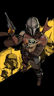 The Mandalorian and Grogu Stylized Comic Art Mobile Wallpaper