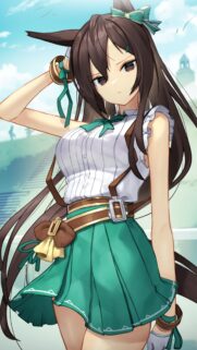 Cute Anime Girl with Animal Ears in Green School Uniform High Resolution Mobile Wallpaper
