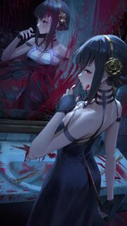 Yor Forger Spy x Family Dark Aesthetic Wallpaper with Blood Splatter and Stilettos