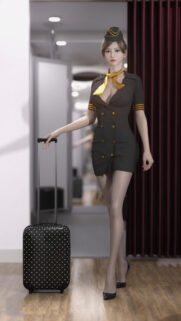 Elegant Flight Attendant with Polka Dot Luggage Mobile Wallpaper