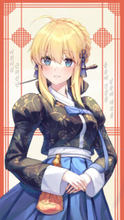 Anime Girl Saber Wearing Traditional Korean Hanbok Wallpaper