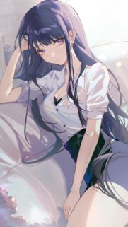 Stunning Anime Girl with Purple Hair and Soft Lighting High Quality Mobile Wallpaper