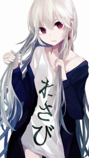 Beautiful Anime Girl with Long White Hair and Red Eyes Aesthetic Wallpaper for Mobile
