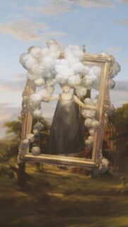 Surreal Girl With Cloud Head in Vintage Frame Art Wallpaper