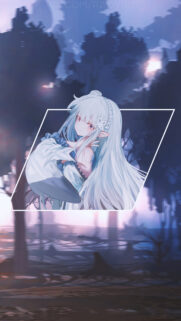 Beautiful Anime Girl with Long White Hair Wallpaper in Magical Forest Setting