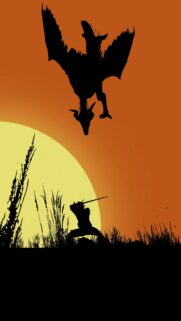 Epic Fantasy Warrior vs Dragon Silhouette Mobile Wallpaper