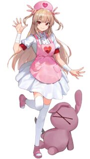 Cute Anime Nurse Girl with Pink Bunny Plushie Mobile Wallpaper