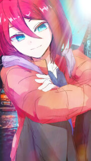 Anime Girl with Vibrant Pink Hair and Striking Blue Eyes Mobile Wallpaper