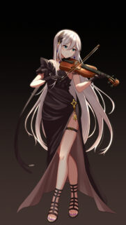 Elegant Anime Girl Playing Violin in Black Dress High Quality Mobile Wallpaper