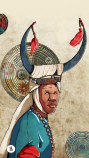 Stunning African Warrior Digital Art Portrait with Horned Headdress Wallpaper