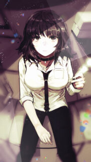Anime Girl in White Shirt and Tie Dark Aesthetic Mobile Wallpaper