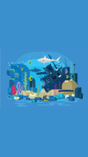 Minimalist Underwater Shipwreck and Shark Illustration Mobile Wallpaper