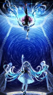 Hatsune Miku Cosmic Connection Anime Mobile Wallpaper – Blue Starry Space Art
