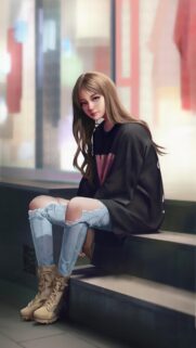 Beautiful Anime Girl Sitting in Urban Streetwear Style HD Wallpaper