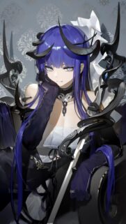 Stunning Anime Girl with Purple Hair and Gothic Horns High Resolution Mobile Wallpaper