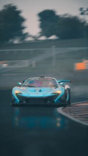 McLaren P1 GTR Racing in Rain High Resolution Mobile Wallpaper