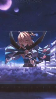 Anime Samurai Girl with Katana under Night Sky Mobile Wallpaper