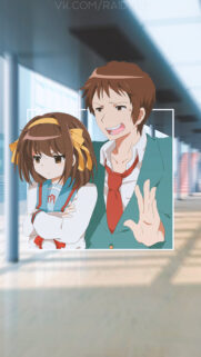 Haruhi Suzumiya and Kyon Anime School Scene Mobile Wallpaper